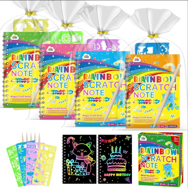 ZMLM Scratch Art Party Favors: Birthday Gifts Goodie Bags Stuffers Rainbow Scratch Paper Craft Notebooks for Kids 4-8 Classroom Prize Students End School Supplies Toy Girls Boys Return Gift (4) - Image 1