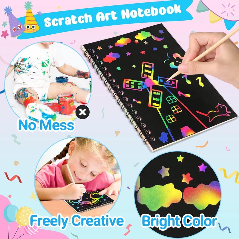 ZMLM Scratch Art Party Favors: Birthday Gifts Goodie Bags Stuffers Rainbow Scratch Paper Craft Notebooks for Kids 4-8 Classroom Prize Students End School Supplies Toy Girls Boys Return Gift (4) - Image 3