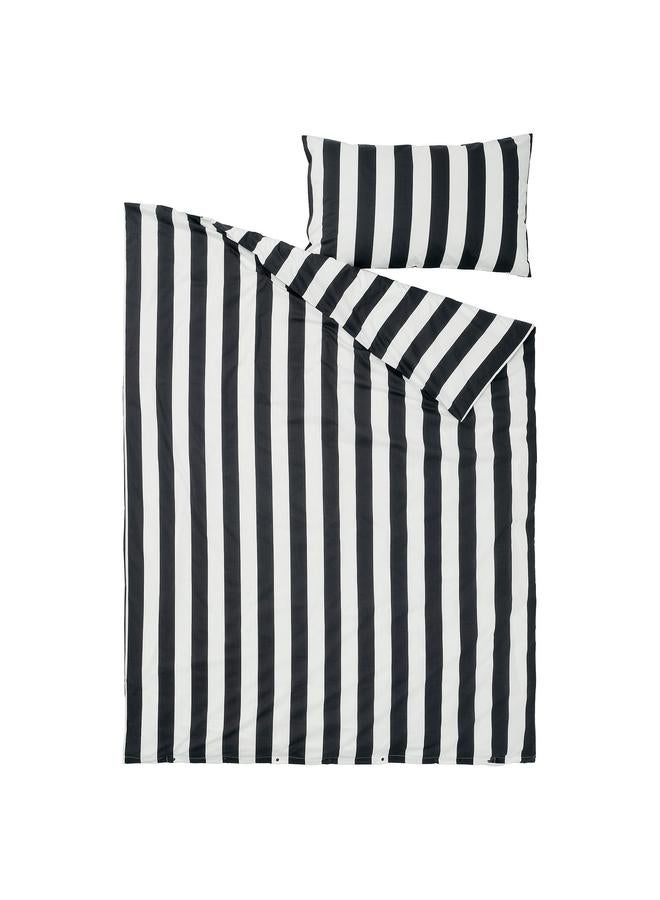 إيروريكس غطاء لحاف وغطاء وسادة، أسود/أبيض/مخطط، 150×200/50×80 سم - Image 5