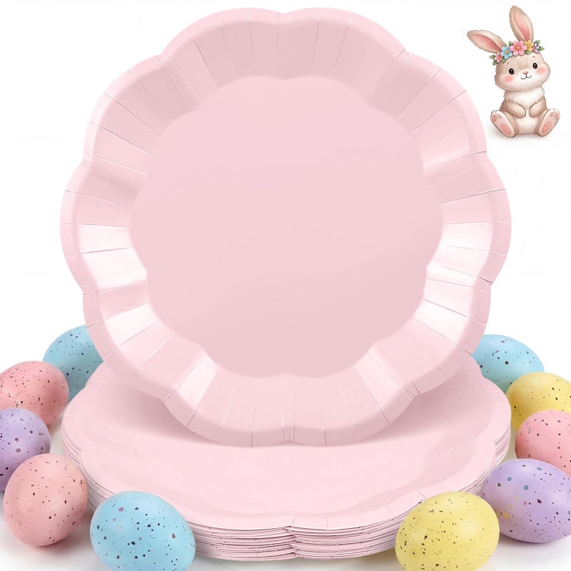 NatNarr 30 Pcs Pink Plates, 9 Inch Scalloped Pink Paper Plates Disposable Dinner Paper Plate Dessert Cake Party Plate for Easter Party, Wedding, Bridal Shower, Baby Shower, Mother's Day - Image 1