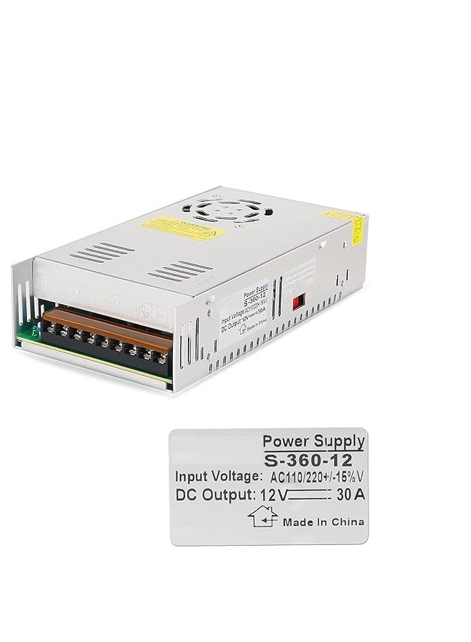 Voltage Converter, AC 220V to DC 12V 30A 360W Voltage Transformer Regulated Switching Po-wer-Supplys Adapter Converter for LED Strip Light, 3D Printer, Computer Project, CC-TV (S-360-12)