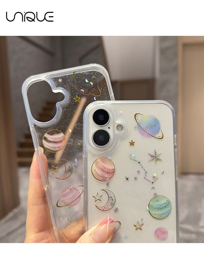 Unique For iPhone 16 Cases - Cute Clear Phone Cases - Glitter Planet Phone Cases with Stars and Moon - Shock & Drop Resistant Phone Cases - Image 2