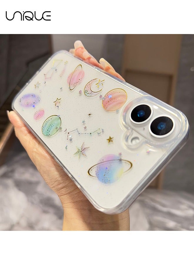 Unique For iPhone 16 Cases - Cute Clear Phone Cases - Glitter Planet Phone Cases with Stars and Moon - Shock & Drop Resistant Phone Cases - Image 3