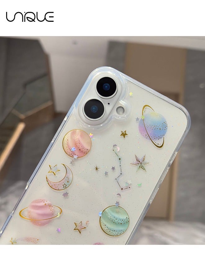 Unique For iPhone 16 Cases - Cute Clear Phone Cases - Glitter Planet Phone Cases with Stars and Moon - Shock & Drop Resistant Phone Cases - Image 4