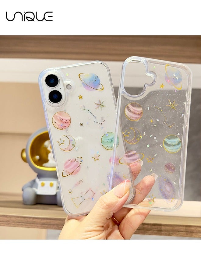 Unique For iPhone 16 Cases - Cute Clear Phone Cases - Glitter Planet Phone Cases with Stars and Moon - Shock & Drop Resistant Phone Cases - Image 5