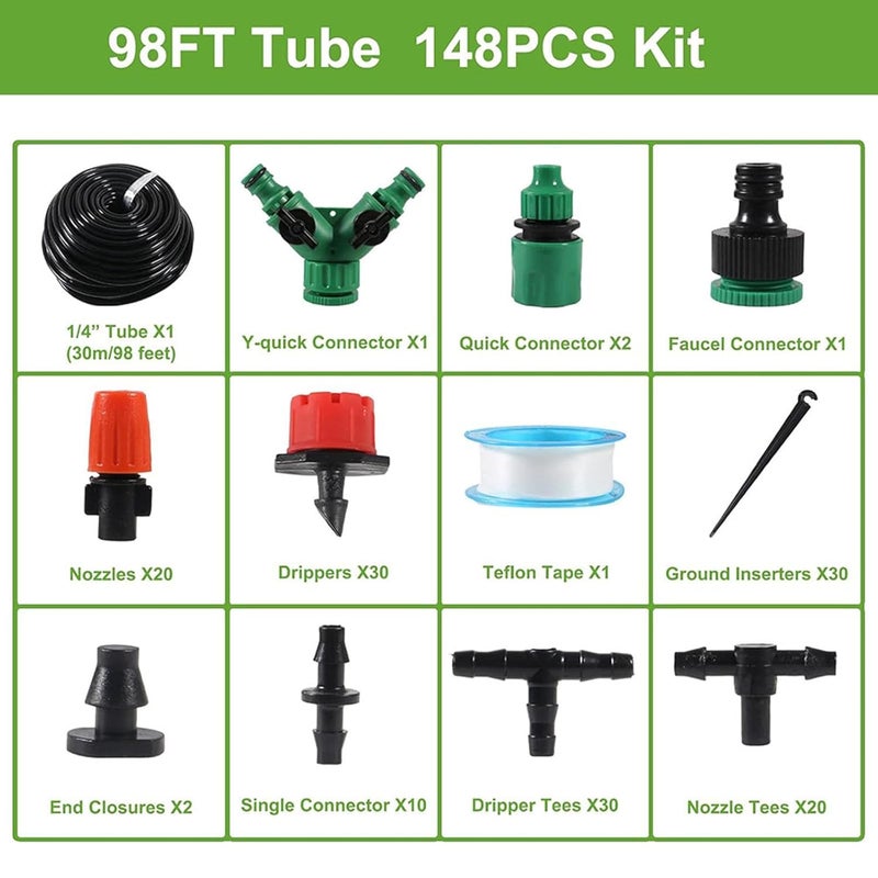 LIXINDEE 98 FT Drip Irrigation System Kit, Automatic Garden Watering System, 1/4" Blank Distribution Tubing Watering Drip Kit for Greenhouse, Lawn, Raised Bed, Micro Misting Plant Sprinkler System - Image 3