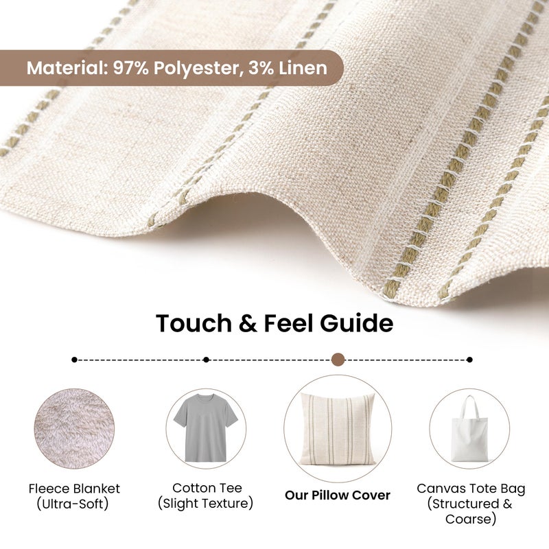 AELS 12x20 Decorative Farmhouse Linen Blend Throw Pillow Covers, Boho Textured Pillow Case, Set of 2, Beige with White & Brown Stitch Yarn Dyed Stripe Cushion Cover for Sofa Living Room (Cover ONLY) - Image 3