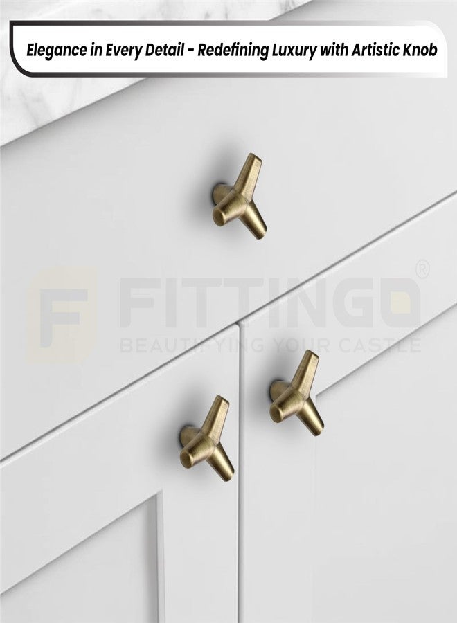 مقبض FITTINGO على شكل حرف Y للأدراج/مقابض وأزرار زخرفية/مقبض درج/مقابض أبواب للأدراج (سبائك الزنك/تشطيب نحاسي عتيق) عبوة من 6 قطع - Image 4