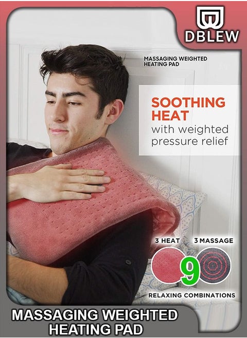 Electric Heated Massaging Blanket Mattress Weighted Heating Therapy Pad Massager Vibrating Wrap Shawl For Neck Back Shoulder Hip Waist Lumbar Tummy Ankle Muscles Whole Body Pain Relief and Relaxation