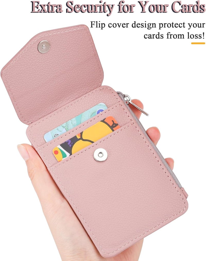 Teskyer Badge Holder with Side Zip Pocket, Multiple Card Slots Leather ID Holder Wallet with Neck Lanyard for Office Staffs, Teachers/Students, Workers, Cruise Cards, Bus/Metro Cards, Lichee Dark Pink - Image 4