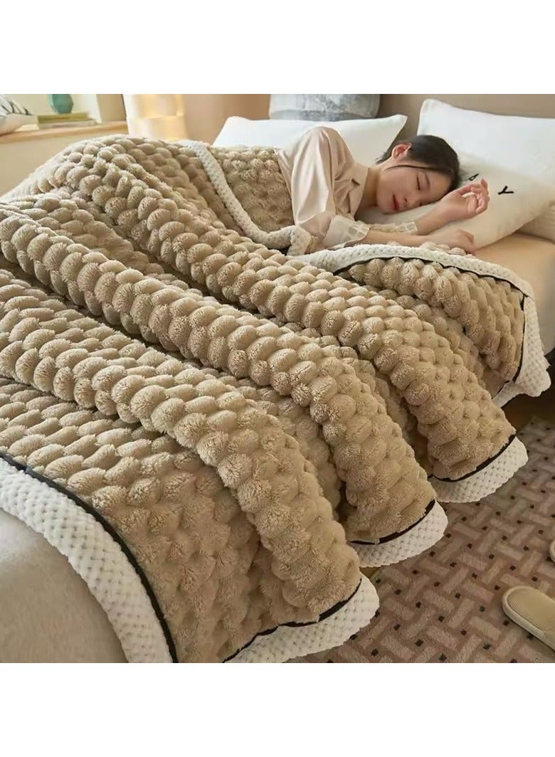 Soft Fleece Throw Blanket Faux Fur Throw Blanket Super Soft Throw Blanket Premium Silky Flannel Fleece for All Seasons Cozy Decorative Blanket for Couch Bed Sofa 200 * 230cm (Brown)  - Image 3