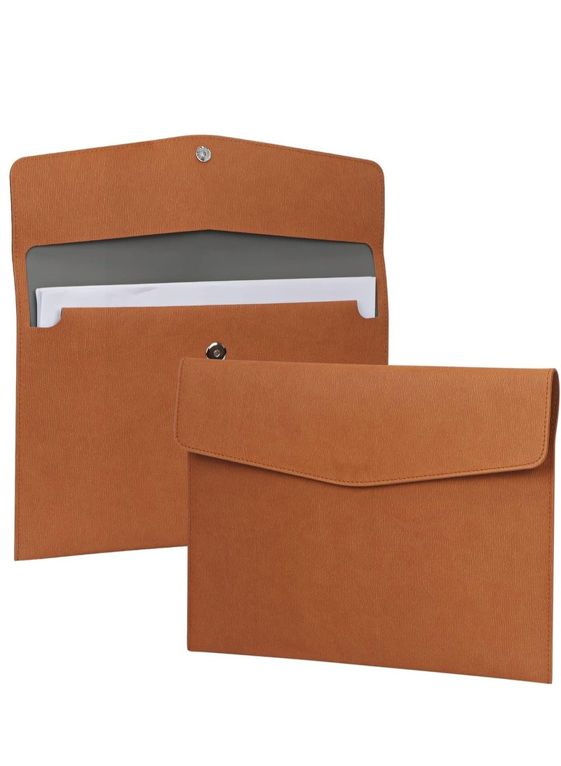 SYOSI File Folder PU Leather A4 Document Holder File Organizer Filing Envelope Portfolio Case Tablet Sleeve with Magnetic Snap Closure for Home School Office Stationery Brown  - Image 1