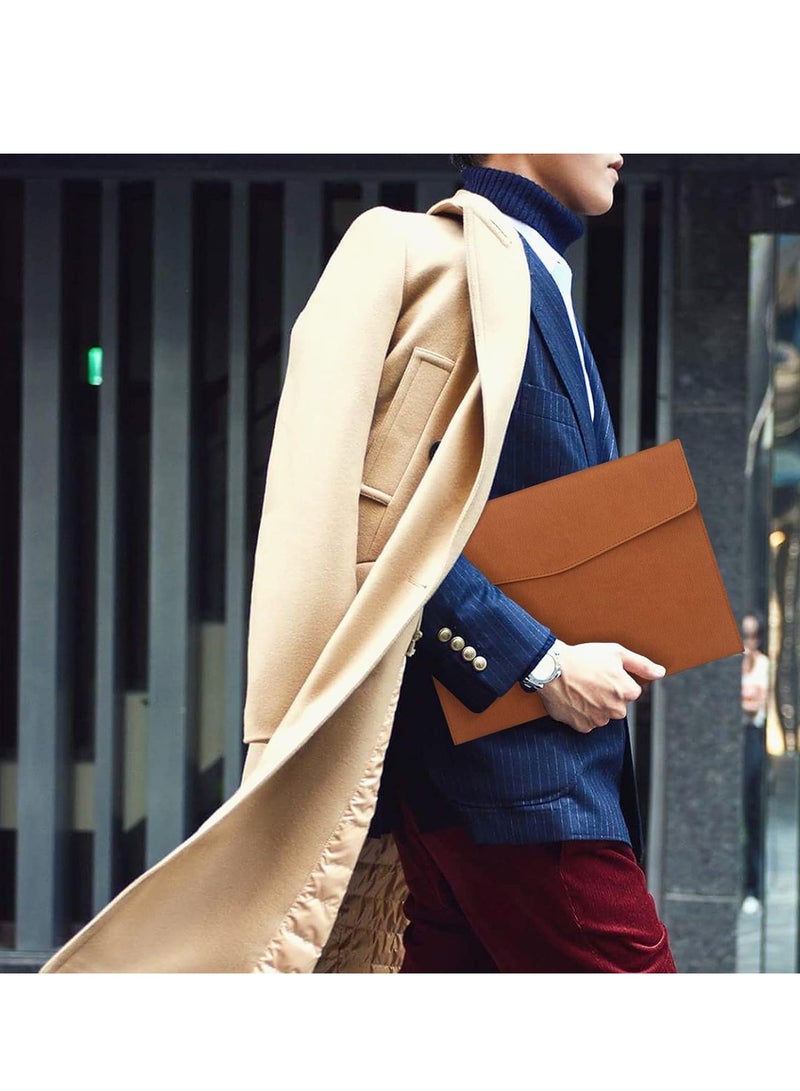 SYOSI File Folder PU Leather A4 Document Holder File Organizer Filing Envelope Portfolio Case Tablet Sleeve with Magnetic Snap Closure for Home School Office Stationery Brown  - Image 5