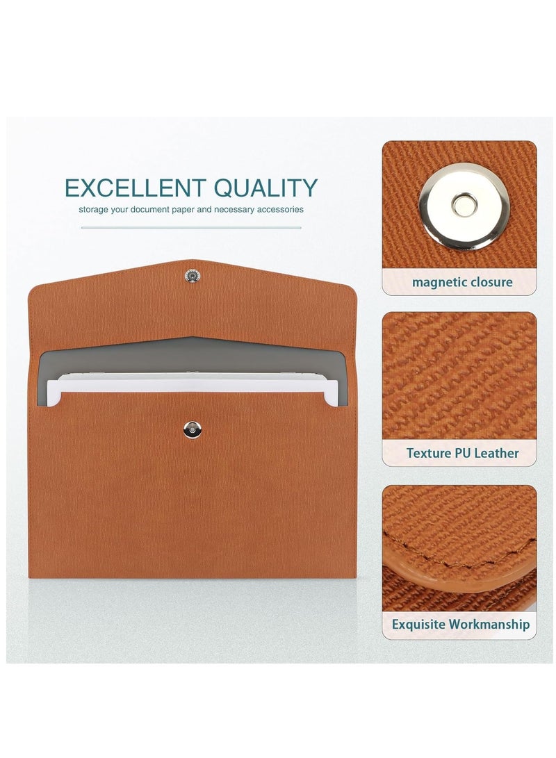 SYOSI File Folder PU Leather A4 Document Holder File Organizer Filing Envelope Portfolio Case Tablet Sleeve with Magnetic Snap Closure for Home School Office Stationery Brown  - Image 2