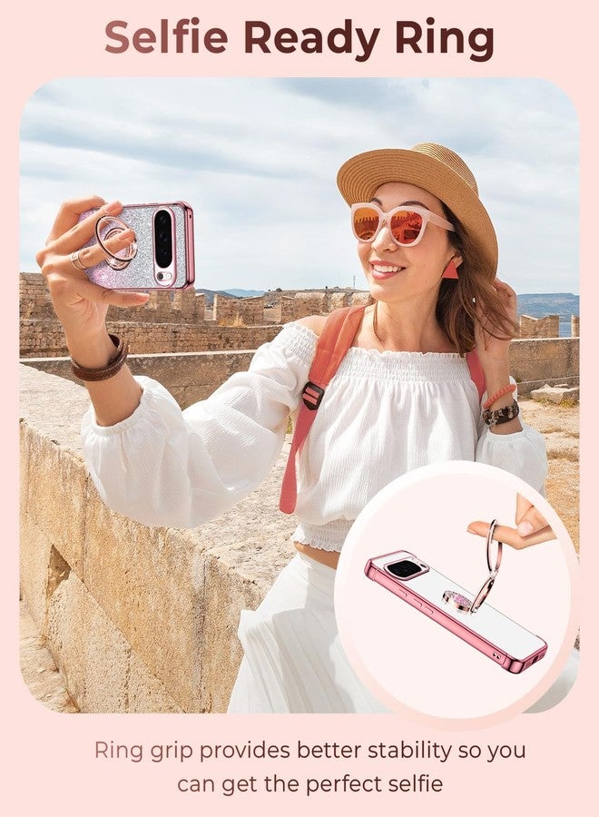 XYZ for Google Pixel 10 Pro XL Case with Stand, Phone Case with Double Ring Kickstand, Women Girs Bling Luxury Glitter Clear Phone Cover Heart for Google Pixel 10 Pro XL, Rose Gold - Image 2
