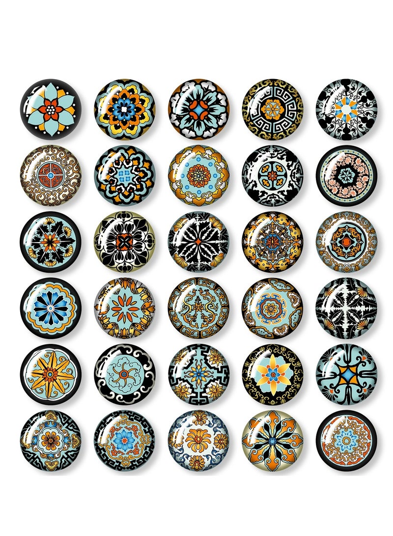 None/Brand 30Pcs Fridge Magnets Decorative Glass Gemstone Magnets with Black Mandala Pattern 3D Magnets for Home Office Refrigerator Cabinet Magnetic Whiteboard Dry Erase Board - Image 1