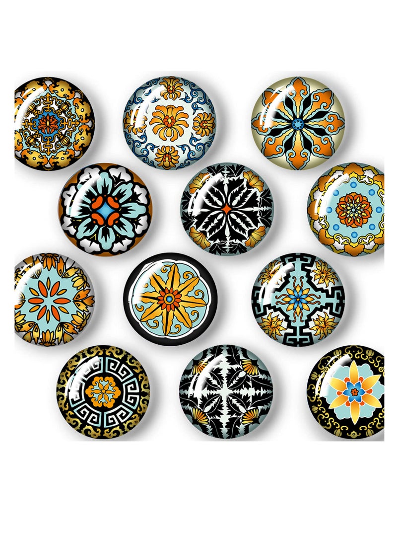 None/Brand 30Pcs Fridge Magnets Decorative Glass Gemstone Magnets with Black Mandala Pattern 3D Magnets for Home Office Refrigerator Cabinet Magnetic Whiteboard Dry Erase Board - Image 2