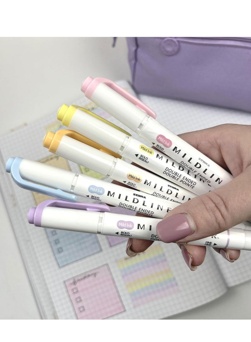 Zebra Pen Mildliner Double Ended Highlighter Set, Chisel and Bullet Point Tips, Assorted Gentle Ink Colors, 5-Pack - Image 3