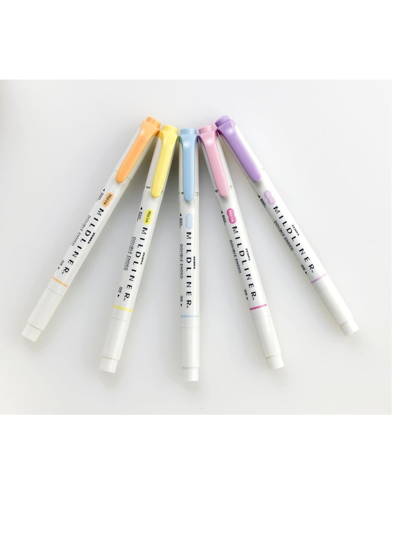 Zebra Pen Mildliner Double Ended Highlighter Set, Chisel and Bullet Point Tips, Assorted Gentle Ink Colors, 5-Pack - Image 5