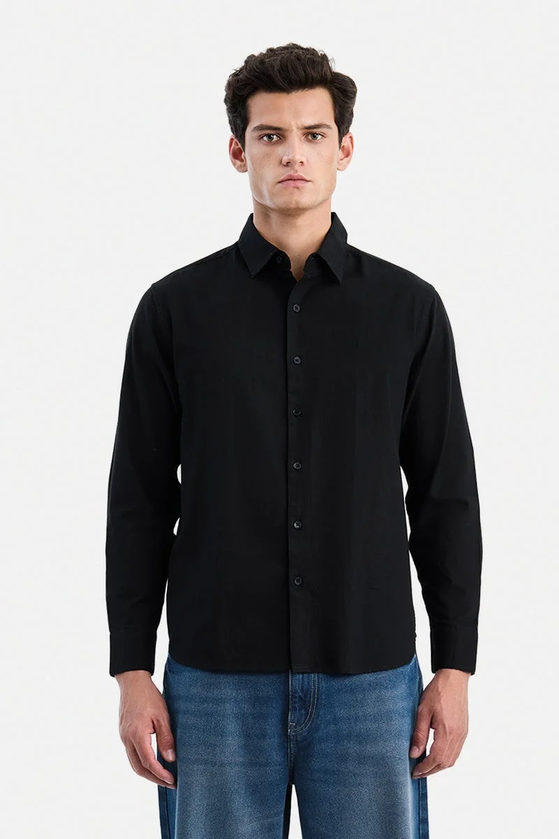سنيتش Black Solid Long Sleeve Regular Fit Shirt