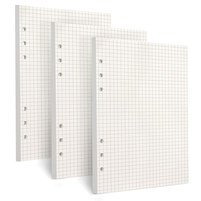 INNAXA A5 Refill Paper, [3 Pack] 100GSM Thick Refillable Paper 6 Hole Filler Inserts (A5, Squared Paper) - Image 1