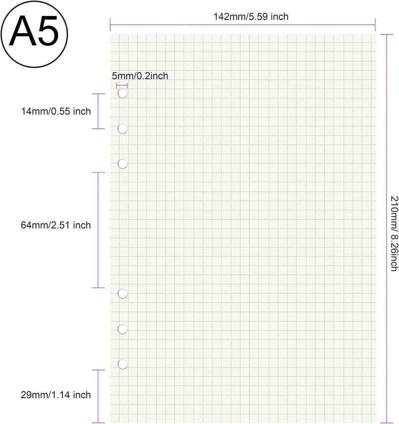INNAXA A5 Refill Paper, [3 Pack] 100GSM Thick Refillable Paper 6 Hole Filler Inserts (A5, Squared Paper) - Image 2