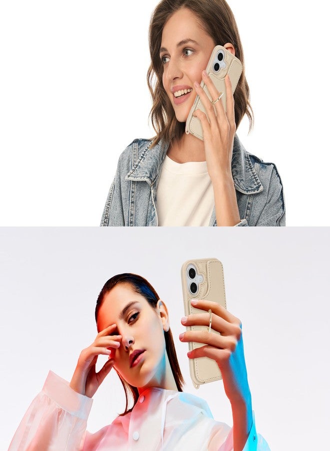 جراب Lipvina لهاتف iPhone 17 Pro مع حامل بطاقات وحزام للنساء، حبل للكتف، حامل حلقي، مشبك كبس، جرابات محفظة هاتف لطيفة 6.3 بوصة (بيج) - Image 3