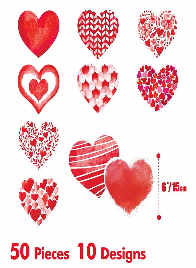Gethelud 50 PCS Red Heart Cutouts, Double-Sided Printing Heart-Shaped Accents Cut-Outs Bulletin Board Classroom Decoration in 10 Designs Valentines Decoration Party Supplies for Kids Teacher Student - Image 2