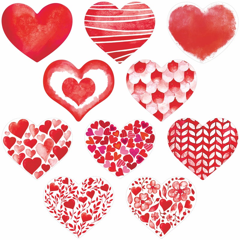 Gethelud 50 PCS Red Heart Cutouts, Double-Sided Printing Heart-Shaped Accents Cut-Outs Bulletin Board Classroom Decoration in 10 Designs Valentines Decoration Party Supplies for Kids Teacher Student - Image 1