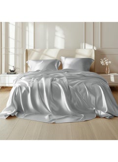 Bedsure Bedsure Satin Sheets - King Sheet Set, 4 Pcs King Bed Sheets, Similar to Silk Sheets, Bed Sheets King Size for Hair and Skin, Gifts for Women (Silver Grey, King)  - Image 1