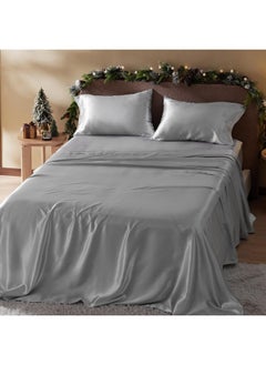 Bedsure Bedsure Satin Sheets - King Sheet Set, 4 Pcs King Bed Sheets, Similar to Silk Sheets, Bed Sheets King Size for Hair and Skin, Gifts for Women (Silver Grey, King)  - Image 2
