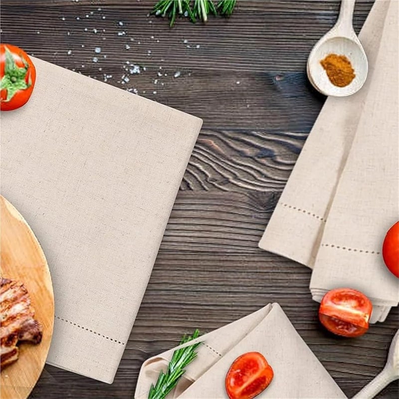 مجموعة مناديل الكتان من قماش الكتان 6 قطع قابلة للغسل بلون طبيعي مقاس 45x45 سم للمائدة - Image 4