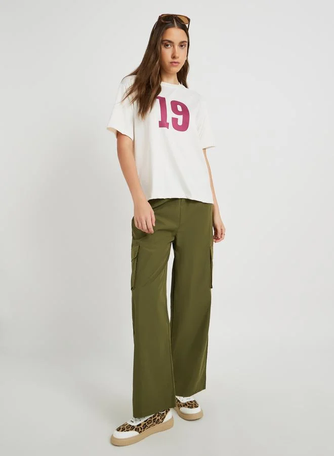 تايك تو Take Two Slogan Print Round Neck T-Shirt