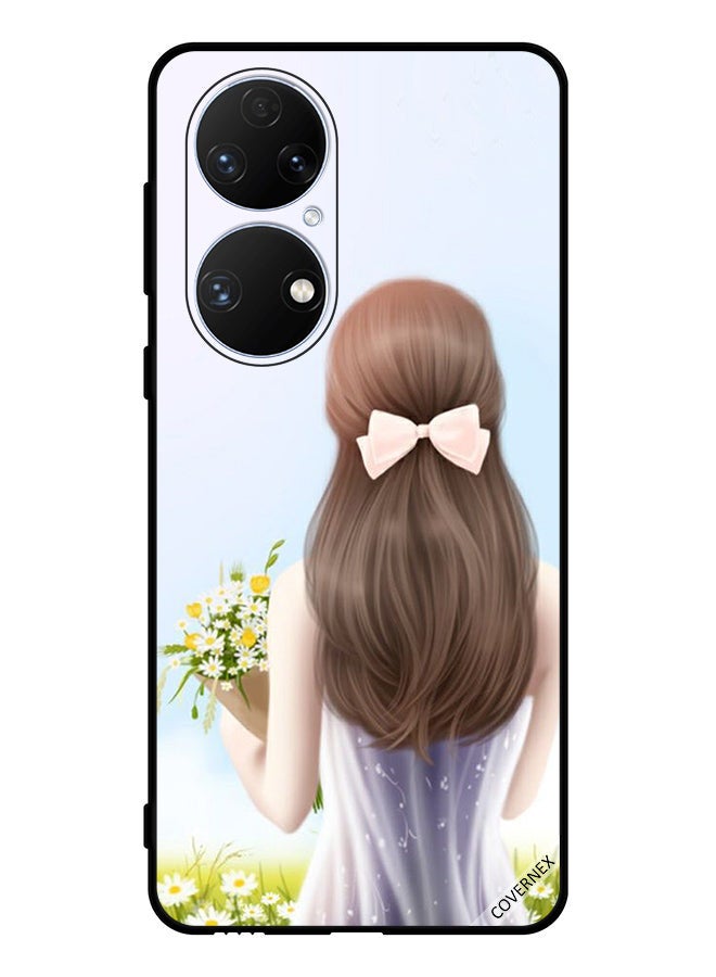 Covernex Protective Case Cover For Huawei P50e Lovely Girl Holding Flowers - Image 1
