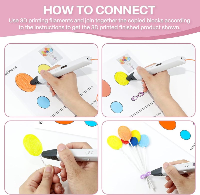 Vomika 3D Pen Printing Template, 20 Sheets 3D Printer Drawing Graffiti, 3D Painting Paper Stencils with a PVC Transparent Board, for Christmas Birthday DIY Gifts - Image 5