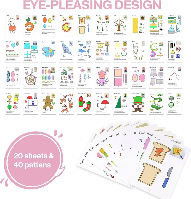 Vomika 3D Pen Printing Template, 20 Sheets 3D Printer Drawing Graffiti, 3D Painting Paper Stencils with a PVC Transparent Board, for Christmas Birthday DIY Gifts - Image 3