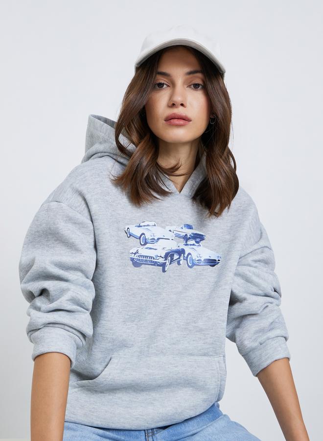Styli Women Grey Graphic Print Hoodie - Image 1
