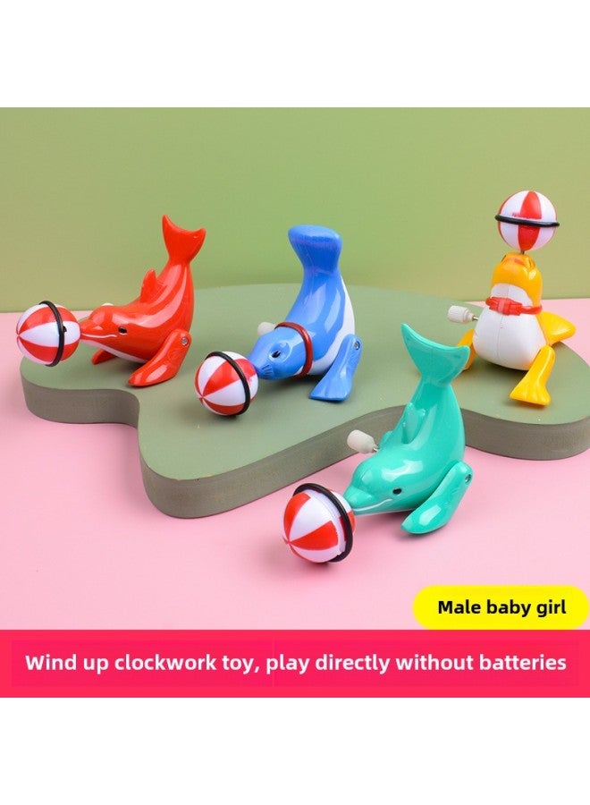 Simulation Winding Small Animal Sea Lion Top Ball Winding Will Run 360 Degrees Rotating Children's Stall Toys Wholesale-Color:On The Chain Wind Top Ball Sea Lion (color Random) - Image 2