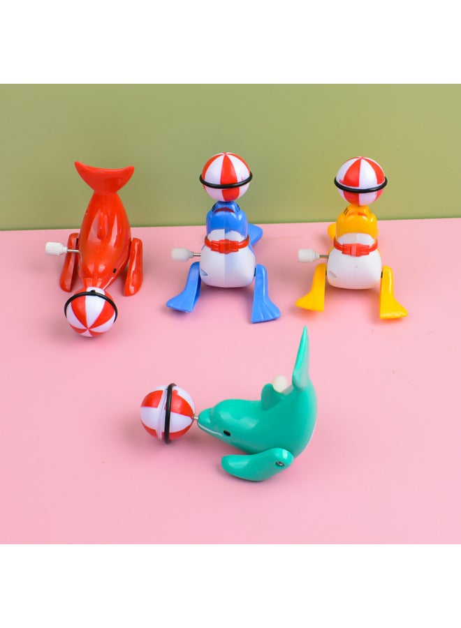 Simulation Winding Small Animal Sea Lion Top Ball Winding Will Run 360 Degrees Rotating Children's Stall Toys Wholesale-Color:On The Chain Wind Top Ball Sea Lion (color Random) - Image 1