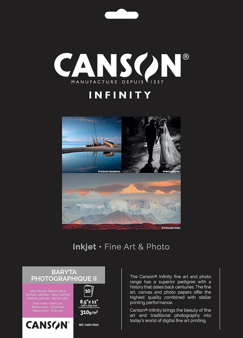 Canson Infinity Digital Paper Baryta Photographique II 310G 85 X 11 inches 10 Sheets F11BPL310851110 - Image 1