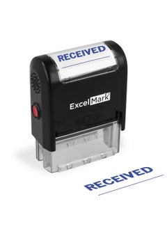ExcelMark A-1539 Self-Inking Rubber Stamp - Received With Signature Line - Blue  - Image 1
