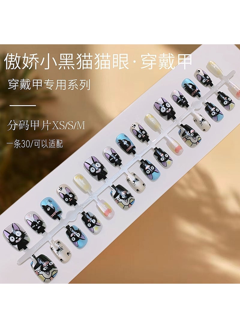 Generic Cute Black Cat Nail Stickers Wearable Manicure 497 # Ao jiao little black cat (pack of 30 pieces) 