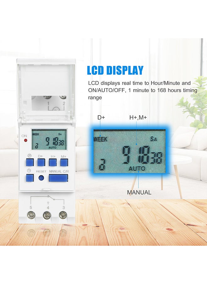 Generic - THC15A Digital LCD Power Programmable Timer Switch Relay 16A Amp Electronic Weekly 7 Days 16 On & Off Relay Timer Control AC 220V Din Rail Mount Timing Swtich - Image 1