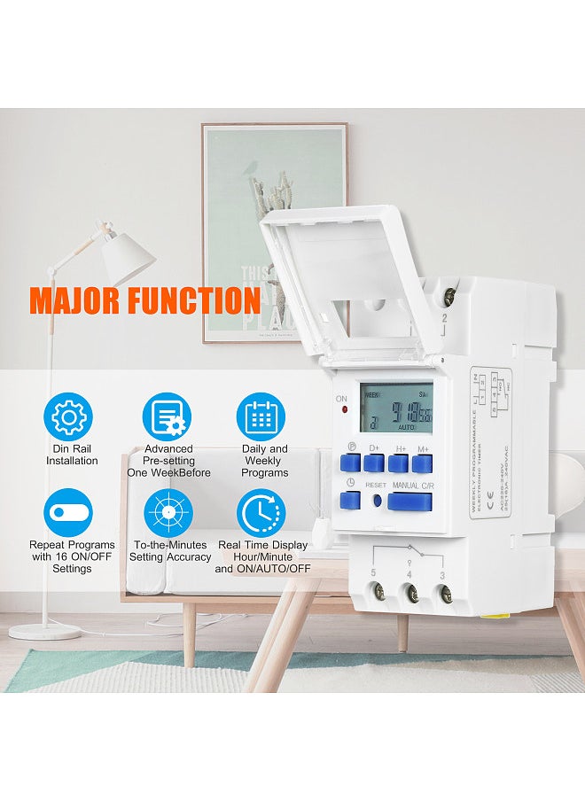 Generic - THC15A Digital LCD Power Programmable Timer Switch Relay 16A Amp Electronic Weekly 7 Days 16 On & Off Relay Timer Control AC 220V Din Rail Mount Timing Swtich - Image 1