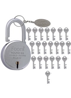 Foora Foora Aligarh Round 65mm Lock Metal Body Double Locking 8 Steel Levers 21 Keys with Keychain Silver Finish HighSecurity Padlock for Doors Gates Shutters Made in India  - Image 1