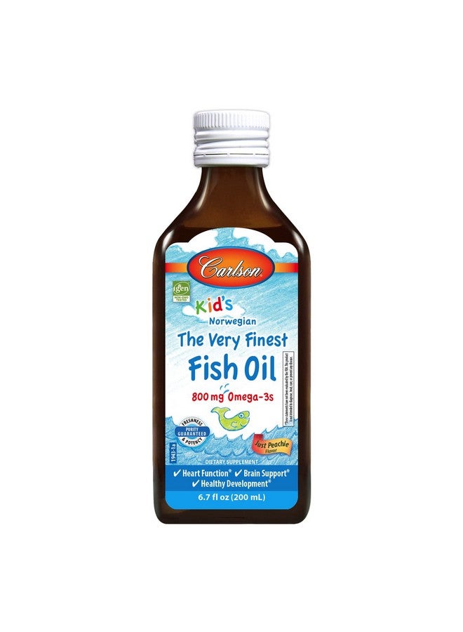 Carlson - Kid's The Very Finest Fish Oil, 800 mg Omega-3s, Liquid Fish Oil Supplement, Norwegian Fish Oil, Wild-Caught, Sustainably Sourced Fish Oil Liquid, Just Peachie, 200 mL (6.7 Fl Oz) - Image 1