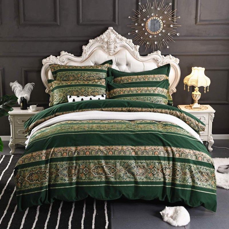 USTIDE Bohemian Exotic Style Boho Duvet Quilt Covers Sets Green Bedding Set 100 Cotton Bedding Set King Size