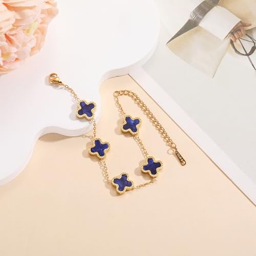 AIPPK 18K Gold Plated Clover Bracelet Set for Women Fashion Simple Four Leaf Lucky Flower Bracelets Jewelry Gifts for Women 3Pcs (Blue+Dark blue+Purple) - Image 4