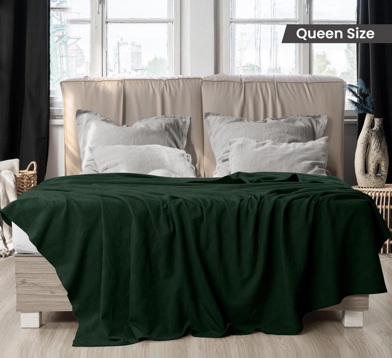Utopia Bedding Forest Green 100% Cotton Blanket [Queen Size - 90x90 Inch] 350GSM Lightweight, Soft and Breathable Thermal Blanket for All Seasons - Image 2