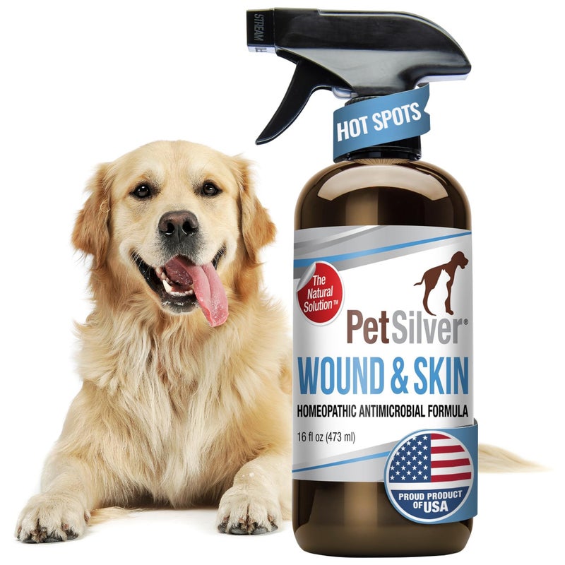 PetSilver Wound & Skin Spray - Dog Wound Spray, Hot Spot, Allergy Relief for Dogs, Itch Spray for Cats - Natural Skin Soother - Chelated Silver, Superior to Colloidal Silver - Made in USA - 16 fl oz - Image 1
